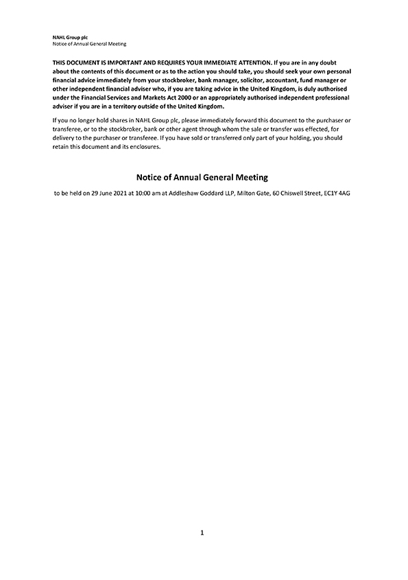 Notice of Annual General Meeting 2021