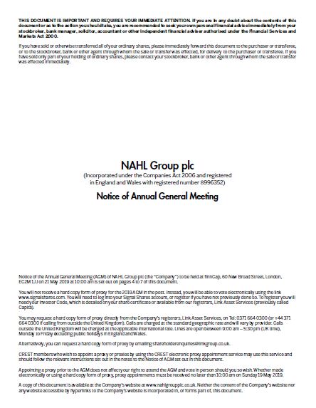 Notice of Annual General Meeting 2019