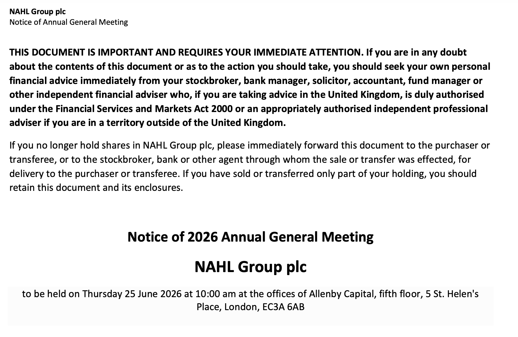 Notice of 2026 Annual General Meeting