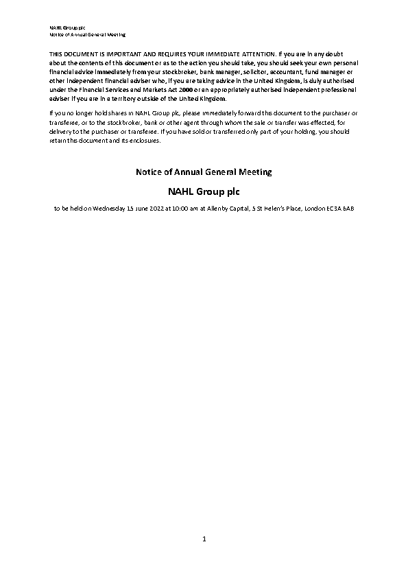 Notice of Annual General Meeting 2022